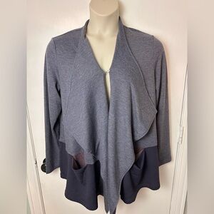 LOGO Navy Open Front Cardigan French Terry Waterfall Size Large lagenlook